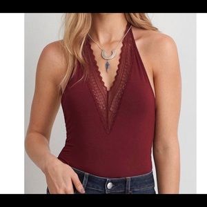 American Eagle maroon halter top bodysuit